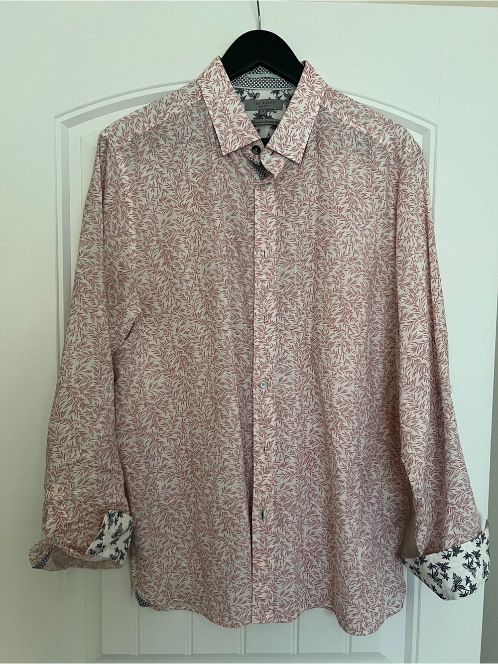 AllSaints Men's Pink Leaf-Pattern Button-Down Shirt